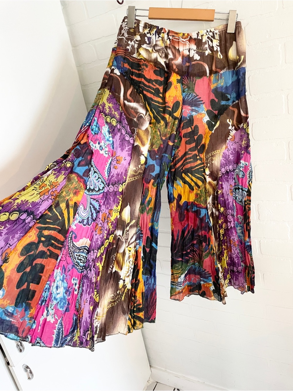 Y2K Patchwork Culotte Flare Pants Art To Wear Cotton Statement Sz S - Picture 2 of 16